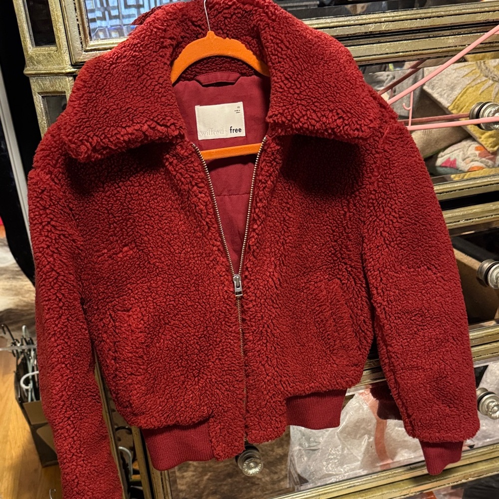 Aritzia Burgundy Teddy Jacket